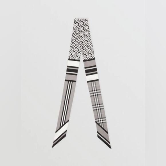 Burberry Black and White Silk Scarf NWT - Picture 1 of 4
